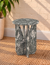 Load image into Gallery viewer, Maison marble side table in Jade Frost with genuine green marble and sculptural geometric Art Deco base