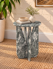 Load image into Gallery viewer, Maison marble side table in Jade Frost with genuine green marble and sculptural geometric Art Deco base