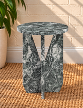 Load image into Gallery viewer, Maison marble side table in Jade Frost with genuine green marble and sculptural geometric Art Deco base