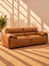 Load image into Gallery viewer, Image 2 of 4: Malone Loveseat in Golden Cognac top grain leather with sculpted arms and plush cushioned seating