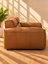 Load image into Gallery viewer, Image 4 of 4: Malone Loveseat in Golden Cognac top grain leather with sculpted arms and plush cushioned seating