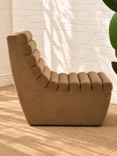 Load image into Gallery viewer, Marlowe armless lounge chair in mocha latte fleece with deep seat and sculptural rolled channel tufting