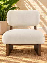 Load image into Gallery viewer, Image 2 of 5: Medina Walnut Lounge Chair in Cloud Linen with cream linen-textured upholstery and Brown Walnut wood frame