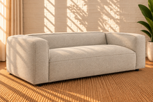 Load image into Gallery viewer, Image 2 of 5: Medrano 88-inch upholstered sofa in Stone Mist lattice bouclé with broad arms and deep cushioned seating