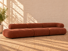 Load image into Gallery viewer, Image 2 of 4: Megan 3-Piece sectional sofa in Burnt Sienna chenille with bumper chaise configuration and rounded cushions