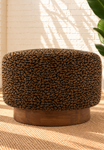 Load image into Gallery viewer, Melinda brown leopard print accent chair with rounded wraparound back, curved arms, deep upholstered seat, and sculptural silhouette.