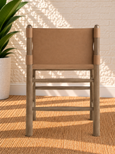 Load image into Gallery viewer, Meryll Natural Brown dining chair with vintage saddle brown vegan leather and solid walnut-finished wood frame