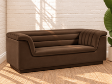 Load image into Gallery viewer, Image 2 of 4: Monica upholstered loveseat in Espresso velvet with deep channel tufting and curved arms