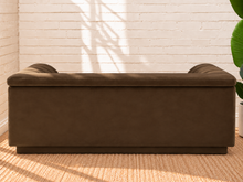 Load image into Gallery viewer, Image 3 of 4: Monica upholstered loveseat in Espresso velvet with deep channel tufting and curved arms