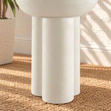 Load image into Gallery viewer, Odette ivory round side table with textured finish and sculptural trefoil pedestal base