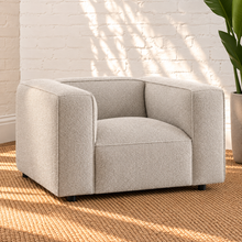 Load image into Gallery viewer, Paloma gray lattice bouclé oversized lounge chair with wide upholstered arms and deep cushioned seat