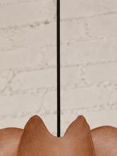 Load image into Gallery viewer, Piper hanging lamp in terracotta resin with overlapping curved panels, a rounded sculptural silhouette, textured surface, and dark cord suspension.