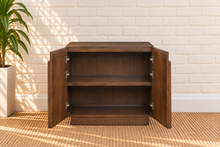 Load image into Gallery viewer, Regina Buffet Credenza in Brown Walnut with arched door detailing, interior shelving, and Art Deco design