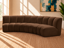Load image into Gallery viewer, Rowan 3-piece sectional sofa in Espresso velvet with deep channel tufting, rounded cushions, and contemporary modular design.