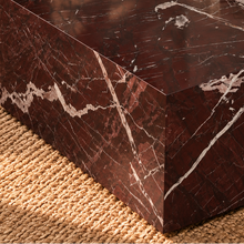 Load image into Gallery viewer, Ruby rectangular coffee table handcrafted from deep Merlot genuine marble with dramatic white and gray natural veining.