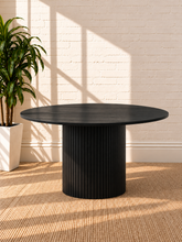 Load image into Gallery viewer, Image 1 of 4: Rupert 47-inch round dining table in Charcoal with reeded fluted pedestal base and substantial round tabletop