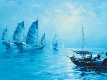 Load image into Gallery viewer, All Teal Blues Moody Evening, mid-century, Nautical Art