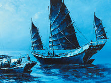 Load image into Gallery viewer, All Teal Blues Moody Evening, mid-century, Nautical Art