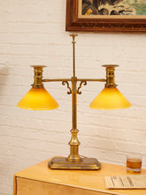 Load image into Gallery viewer, Brass Bouillotte Table Lamp with Amber Shades