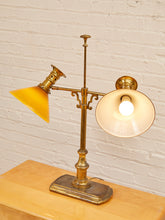 Load image into Gallery viewer, Brass Bouillotte Table Lamp with Amber Shades