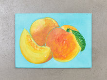Load image into Gallery viewer, Original painting by E. Martinez Peaches on Pale Blue background