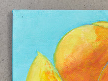 Load image into Gallery viewer, Original painting by E. Martinez Peaches on Pale Blue background