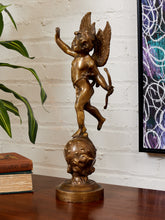 Load image into Gallery viewer, Vintage Brass Cherub Statue on Celestial Globe Large Bronze Angel Sculpture