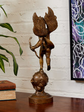 Load image into Gallery viewer, Vintage Brass Cherub Statue on Celestial Globe Large Bronze Angel Sculpture