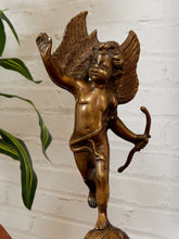 Load image into Gallery viewer, Vintage Brass Cherub Statue on Celestial Globe Large Bronze Angel Sculpture
