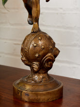 Load image into Gallery viewer, Vintage Brass Cherub Statue on Celestial Globe Large Bronze Angel Sculpture