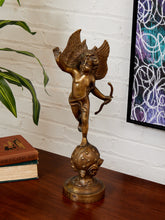 Load image into Gallery viewer, Vintage Brass Cherub Statue on Celestial Globe Large Bronze Angel Sculpture