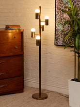 Load image into Gallery viewer, Mid Century Modern Brass Spiral Arranged Five Globes Floor Lamp