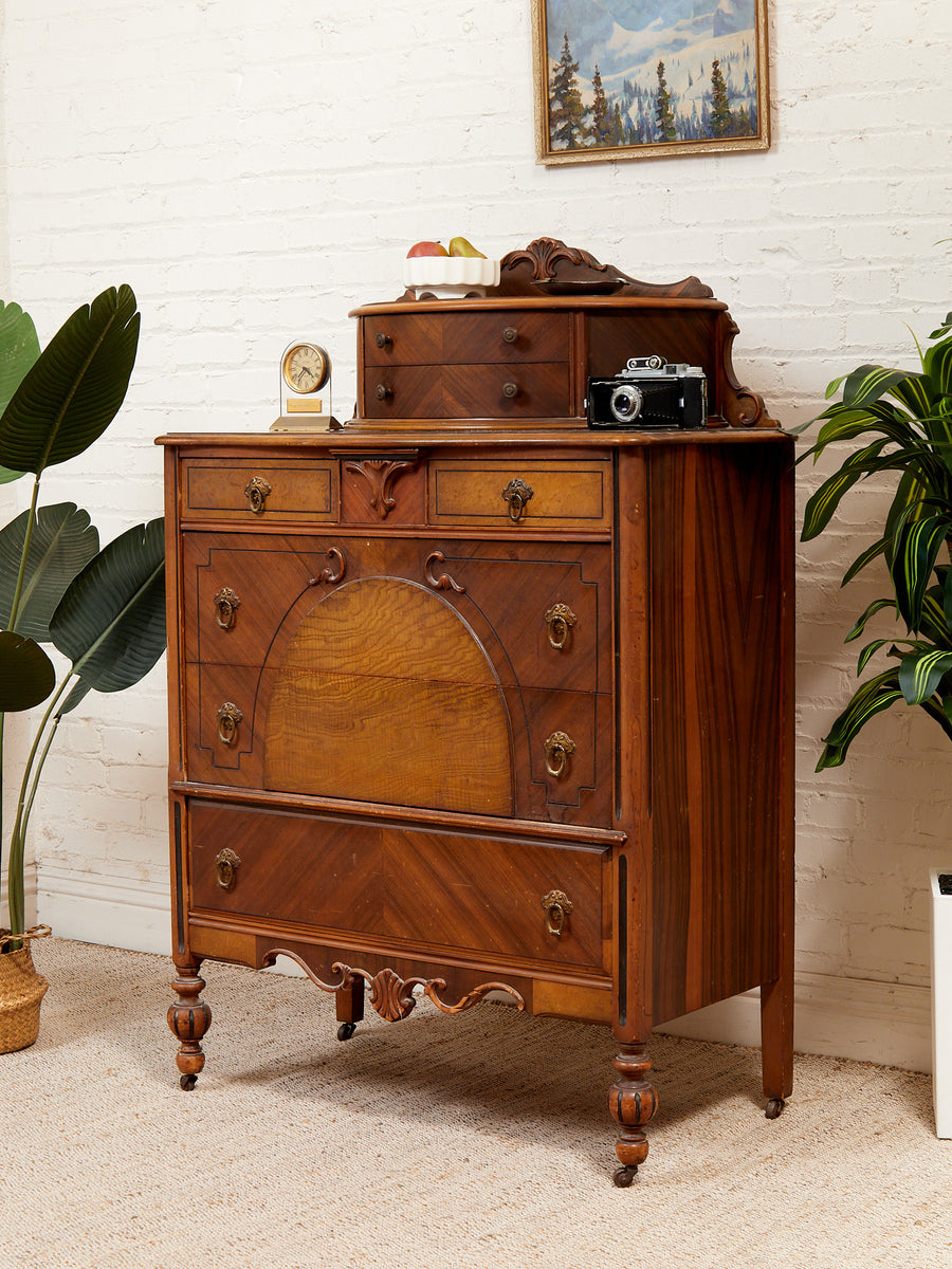 antiquing dresser Antique 6 Drawer Dovetail Solid Wood Drawers With Burl Veneer  Big Whale Consignment Elevate your bedroom decor with the Ragenardus Dresser in Antique White by ACME Vintage Antique Georgian Highboy Dresser