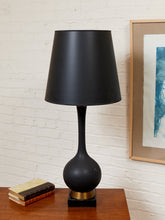 Load image into Gallery viewer, Mid Century American 1960's Black Ceramic Lamp With Brass and Wood Base