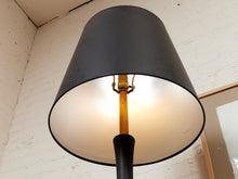Load image into Gallery viewer, Mid Century American 1960's Black Ceramic Lamp With Brass and Wood Base