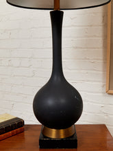Load image into Gallery viewer, Mid Century American 1960's Black Ceramic Lamp With Brass and Wood Base