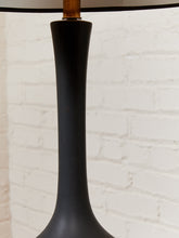 Load image into Gallery viewer, Mid Century American 1960's Black Ceramic Lamp With Brass and Wood Base