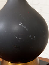 Load image into Gallery viewer, Mid Century American 1960's Black Ceramic Lamp With Brass and Wood Base