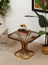 Load image into Gallery viewer, 1970’s Brass Smoked Glass Side Table