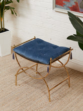 Load image into Gallery viewer, 1960s Vintage Mid Century Blue Tufted/ Gold Metal Frame Vanity Bench