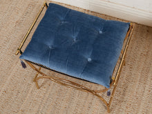 Load image into Gallery viewer, 1960s Vintage Mid Century Blue Tufted/ Gold Metal Frame Vanity Bench