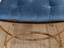 Load image into Gallery viewer, 1960s Vintage Mid Century Blue Tufted/ Gold Metal Frame Vanity Bench