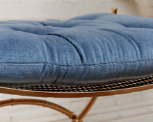 Load image into Gallery viewer, 1960s Vintage Mid Century Blue Tufted/ Gold Metal Frame Vanity Bench