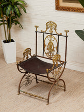Load image into Gallery viewer, Fireside Antique Chair with Wrought Iron and Cast Brass
