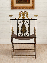 Load image into Gallery viewer, Fireside Antique Chair with Wrought Iron and Cast Brass