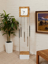 Load image into Gallery viewer, Faux Burlwood 1970’s Mid-Century Modern Grandfather Clock