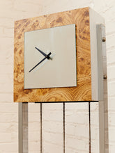 Load image into Gallery viewer, Faux Burlwood 1970’s Mid-Century Modern Grandfather Clock