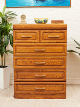 Load image into Gallery viewer, Oak Highboy with Flip Up Vanity Mirror