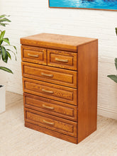 Load image into Gallery viewer, Oak Highboy with Flip Up Vanity Mirror
