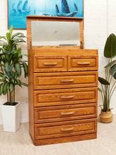 Load image into Gallery viewer, Oak Highboy with Flip Up Vanity Mirror
